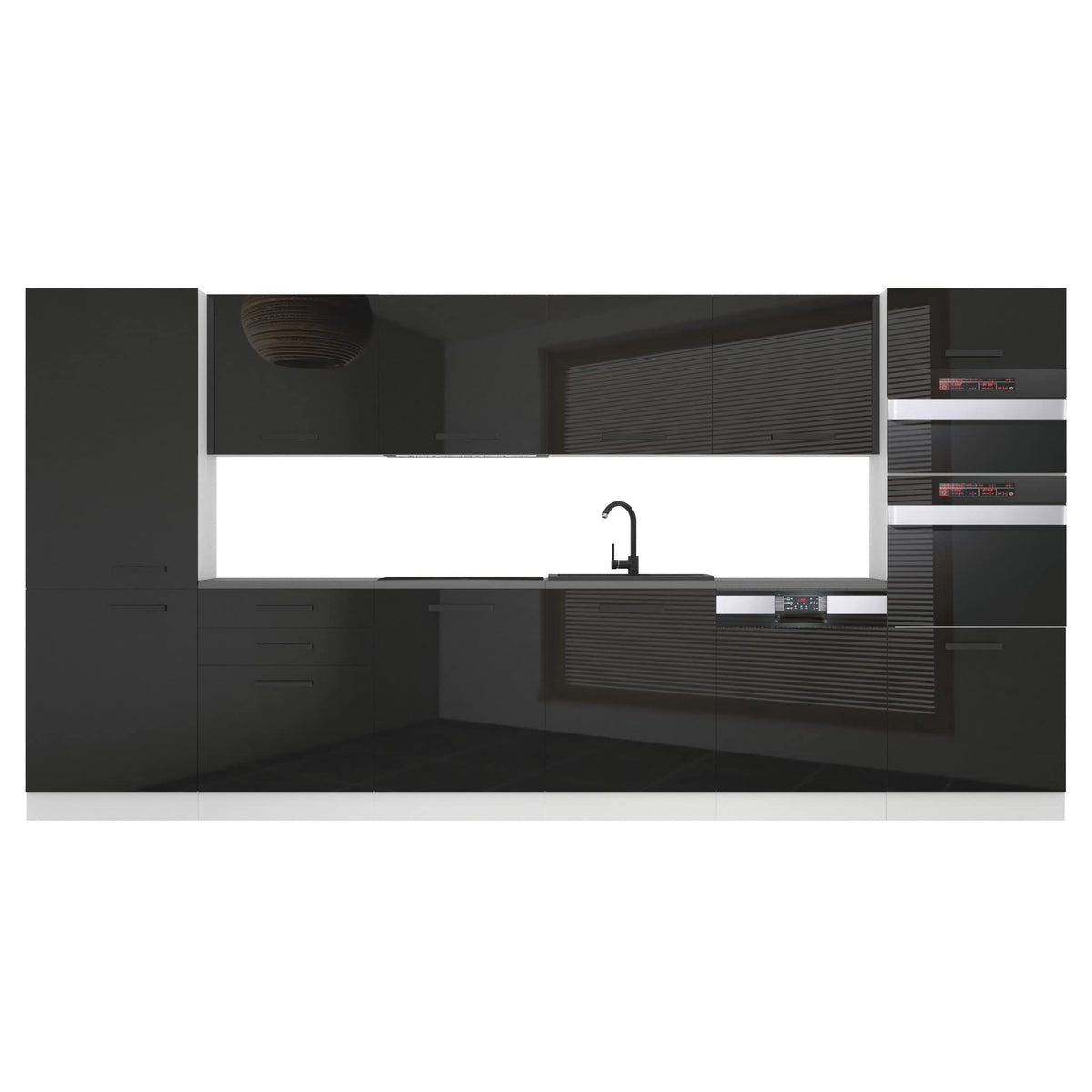 Belini Naomi Kitchen Unit, Kitchen Furniture, 360 cm, Fully Equipped without Electrical Appliances, with Wall Cabinets and Base Cabinets, with Worktops, High Gloss White
