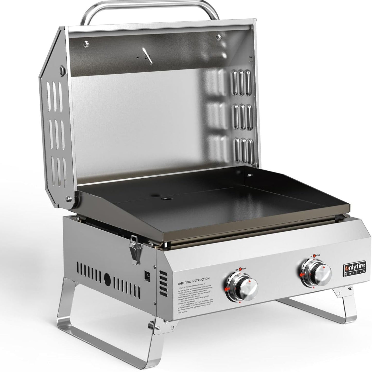 Onlyfire 2-Burner Gas Barbecue Small Stainless Steel 4.7 kW with Foldable Trolley, Side Shelves and Grill Grate, Garden Grill, Outdoor Gas Grill for Balcony Camping