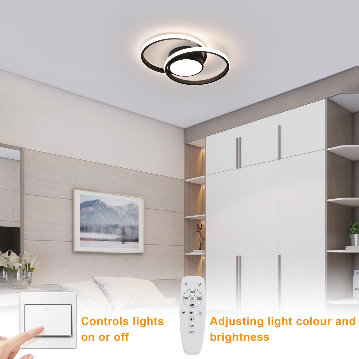 Comely LED Ceiling Lights, Pack of 2, 32 W, Round, 2350 lm, Modern, for Bedrooms, Bathrooms, Kitchens, Corridors, Balconies, 4500 K Neutral Light, Diameter 280 mm
