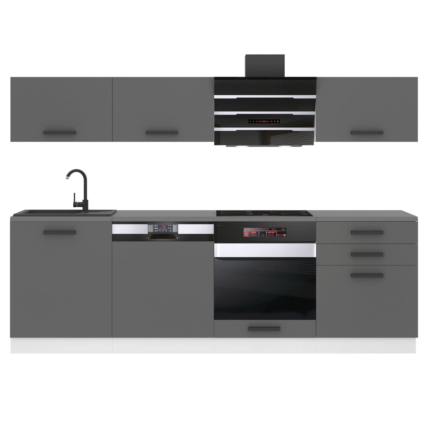 Belini Linda Kitchen Unit, Kitchen Furniture 240 cm, Fully Equipped without Electrical Appliances, with Wall Cabinets and Base Cabinets, with Worktops, Matt White
