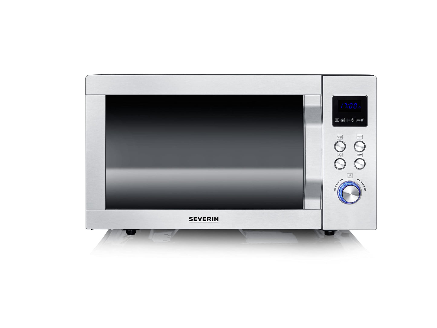 SEVERIN MW 7774 Microwave with Grill and Hot Air Function 3-in-1 for Defrosting, Cooking and Heating, Microwave with Turntable, Brushed Stainless Steel/Silver