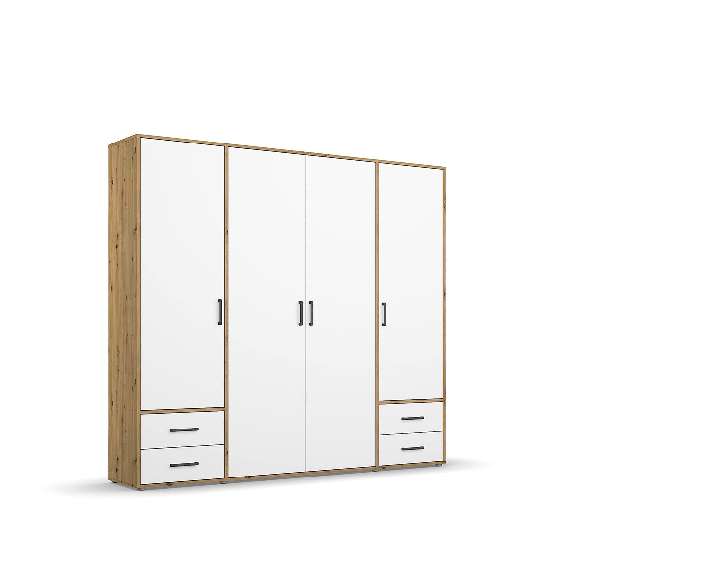 Rauch Möbel Voyager Hinged Door Cupboard, Alpine White/Artisan Oak, Wood, 3 Doors with 2 Drawers, Includes 1 Clothes Rail, 3 Shelves, 140 x 194 x 53 cm (W x H x D)