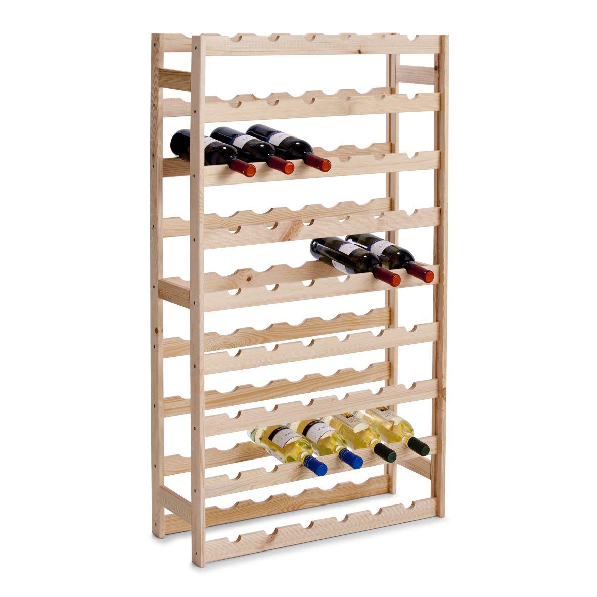 Zeller 13165 Bottle Shelf for 54 Bottles Pine 67.5 x 25 x 118 cm