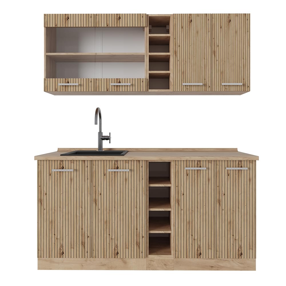 Vicco Single Kitchen R-Line Anthracite High Gloss / Goldkraft Oak 160 cm without Worktop