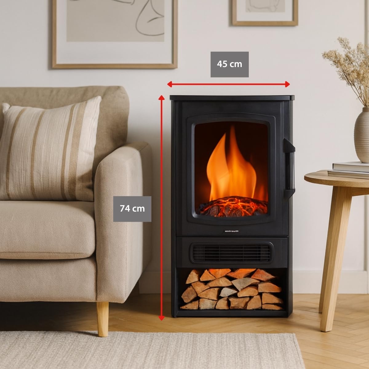 alpina Lucerne Electric Fireplace - Electric Fireplace with Heating 1800-2000W - Electric Fireplace with Thermostat Heating - LED Fireplace with Realistic Flame Effect - Compact Fireplace Freestanding