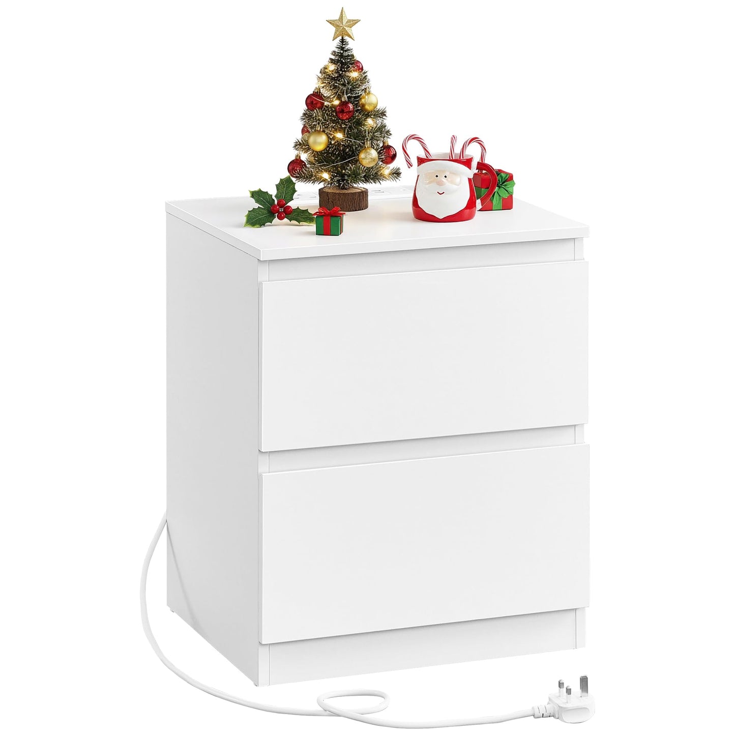 VASAGLE Kailyn Collection - Bedside Table with Power Strip, Set of 2, Side Table 2 Drawers, 2 AC Sockets, 2 USB-A Ports, for Bedroom, Cloud White LET821W02