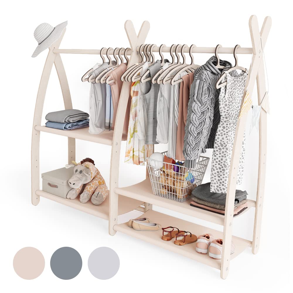 MAMOI® Children's Coat Stand 95 x 106 x 32 cm / 53 x 95 x 32 cm | Children's Wardrobe | Clothes Rail for Children | Wooden Rail | Wardrobe Wood for Children's Room | 100% Eco | Made in EU