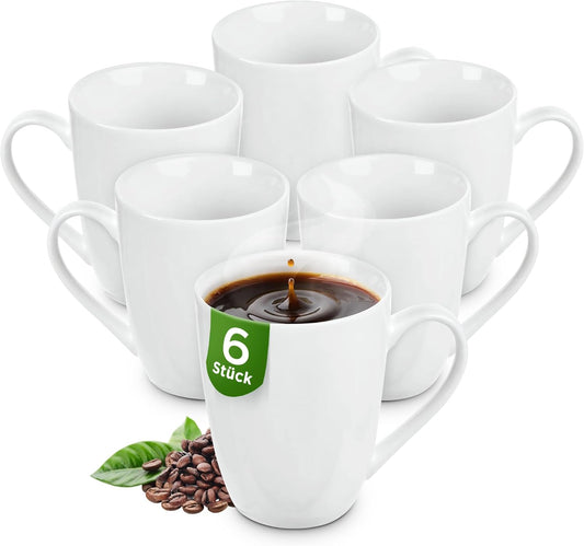 KONZEPT Kaffeebecher aus Porzellan 300 ml, Kaffeetassen Set 6er, Tassen zum Bemalen mit Henkel, Teetassen in Weiß