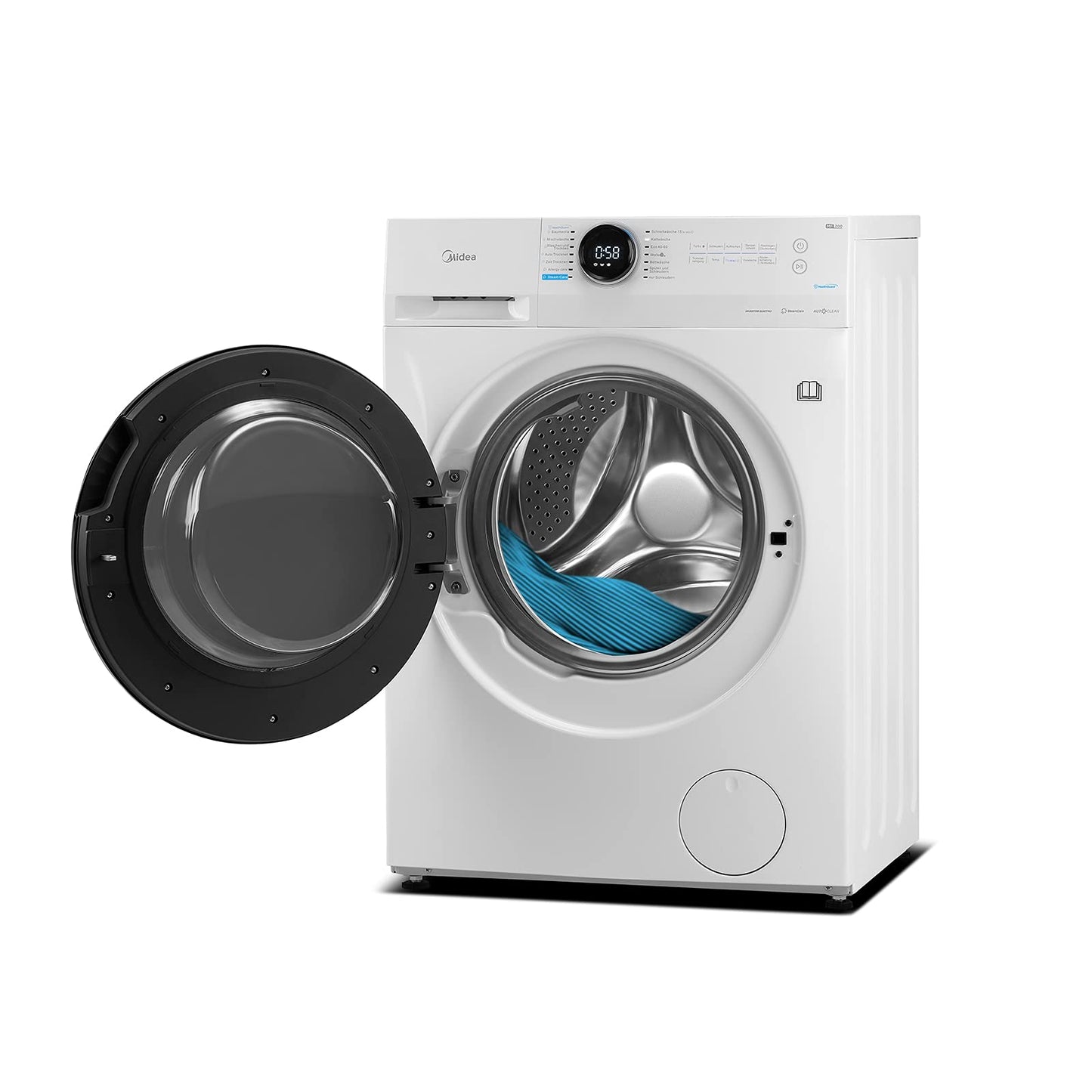 Midea MF200D86WB-14EAS Washer Dryer 8/6 kg Wash/Dry, Inverter Mortor, Refresh, 60 Min. Washing and Drying, Steam Care, Turbo Wash, 48 cm Deep, App Control, AquaStop