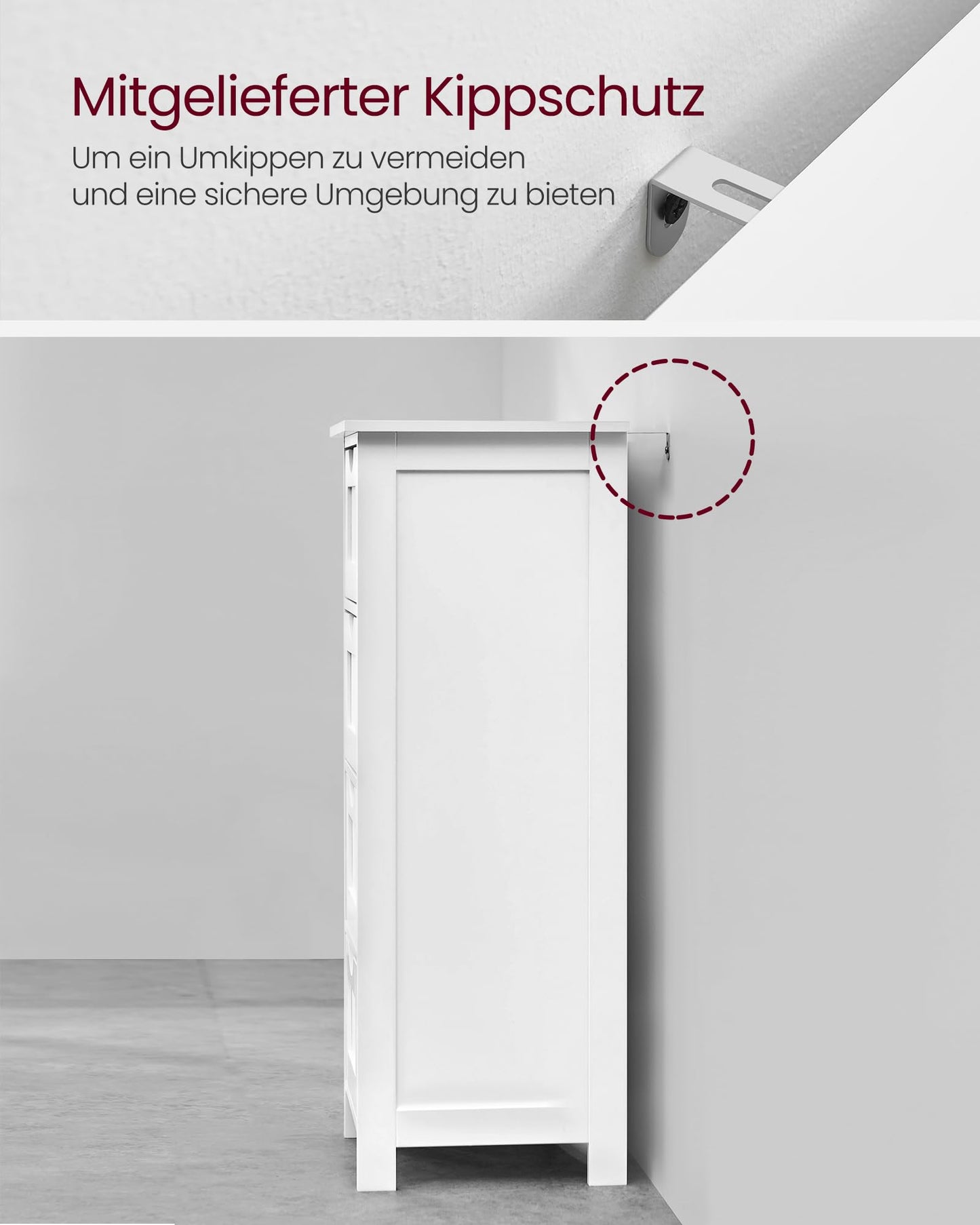 VASAGLE LHC40W Bathroom Cabinet Side Cabinet with 4 Drawers 30 x 30 x 82 cm for Bathroom Living Room Dining Room Kitchen Modern White