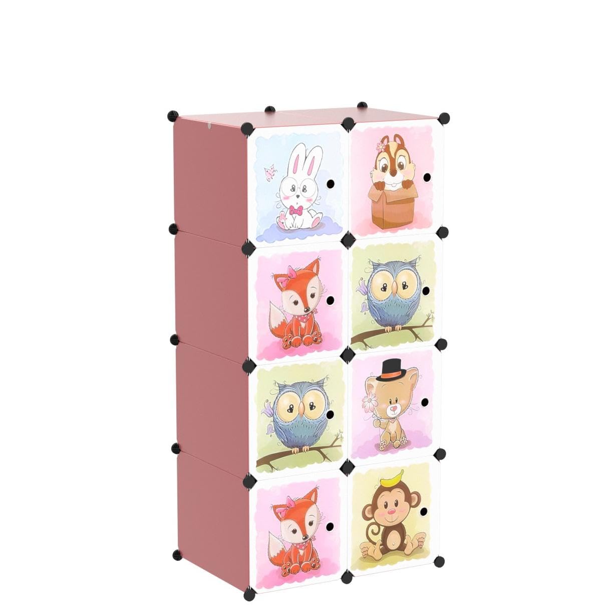 BRIAN & DANY Expandable Children's Shelf, Children's Wardrobe, Tiered Shelf, Bookcase with Doors, Deeper Compartments than Normal (45 cm vs. 35 cm) for More Space, 75 x 47 x 147 cm, Pink