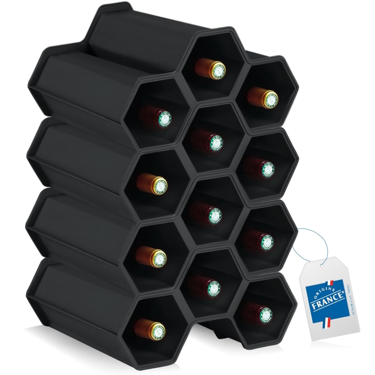 Stimo Wine Rack for 12 Bottles Stackable Bottle Rack Plastic Drinks Rack Expandable (4)