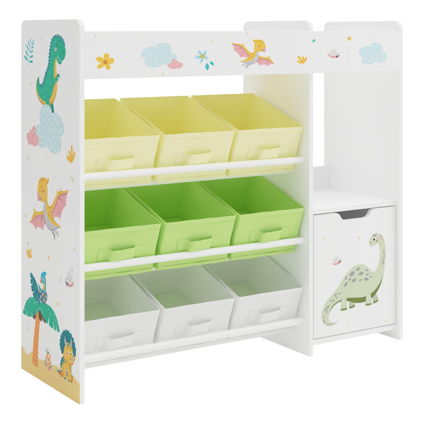 [en.casa] Kinderregal Søndreland Bücherregal für Kinder mit 9 Aufbewahrungsboxen Spielzeugregal mit Schrank 80 x 90 x 30 cm Spielzeug Aufbewahrung Ozean Motiv