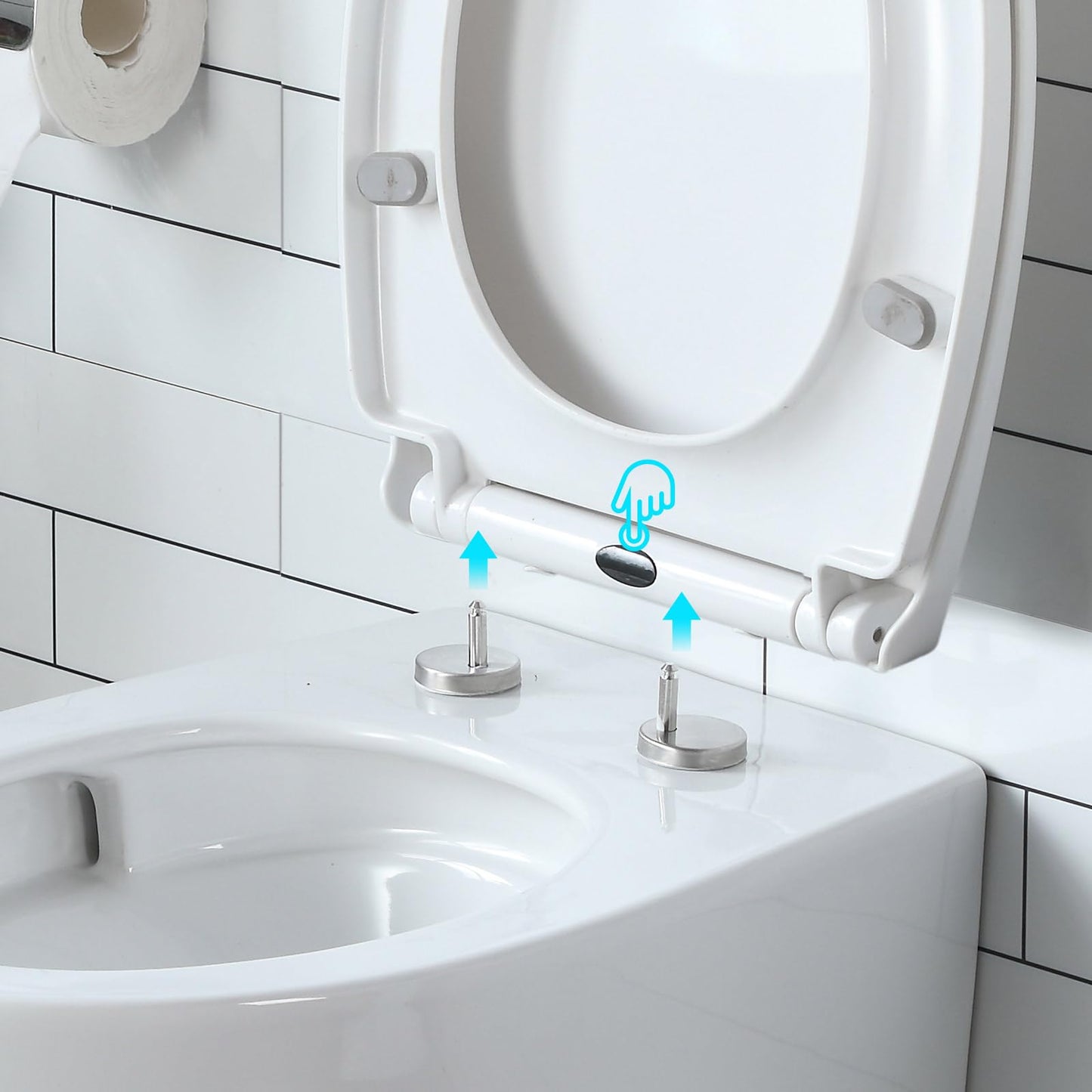 HOROW Wand WC Keramik Hänge WC Set Toiletten mit abnehmbaren Deckel sitz mit Absenkautomatik Hängetoilette, D-Form, kompakte Design Toilette Gästebad