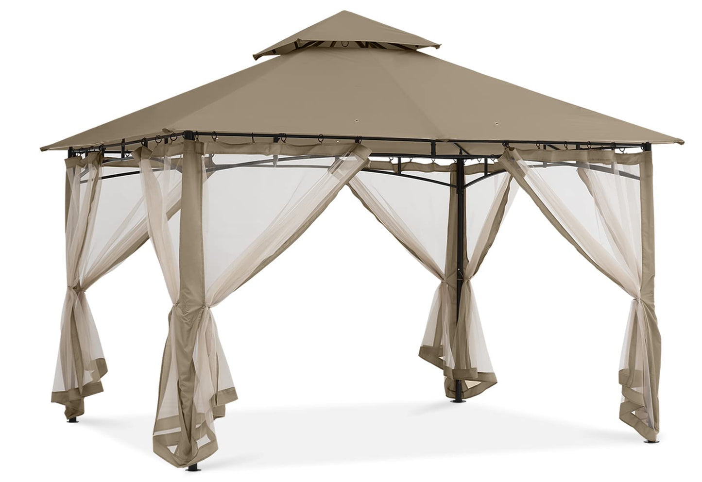 ABCCANOPY Pavillon 2.5x2.5m Wasserdicht Stabil Winterfest Gartenpavillon，Doppeldachweichdach Hinterhof-Partyzelt mit Netz für Schatten und Regen,Grau
