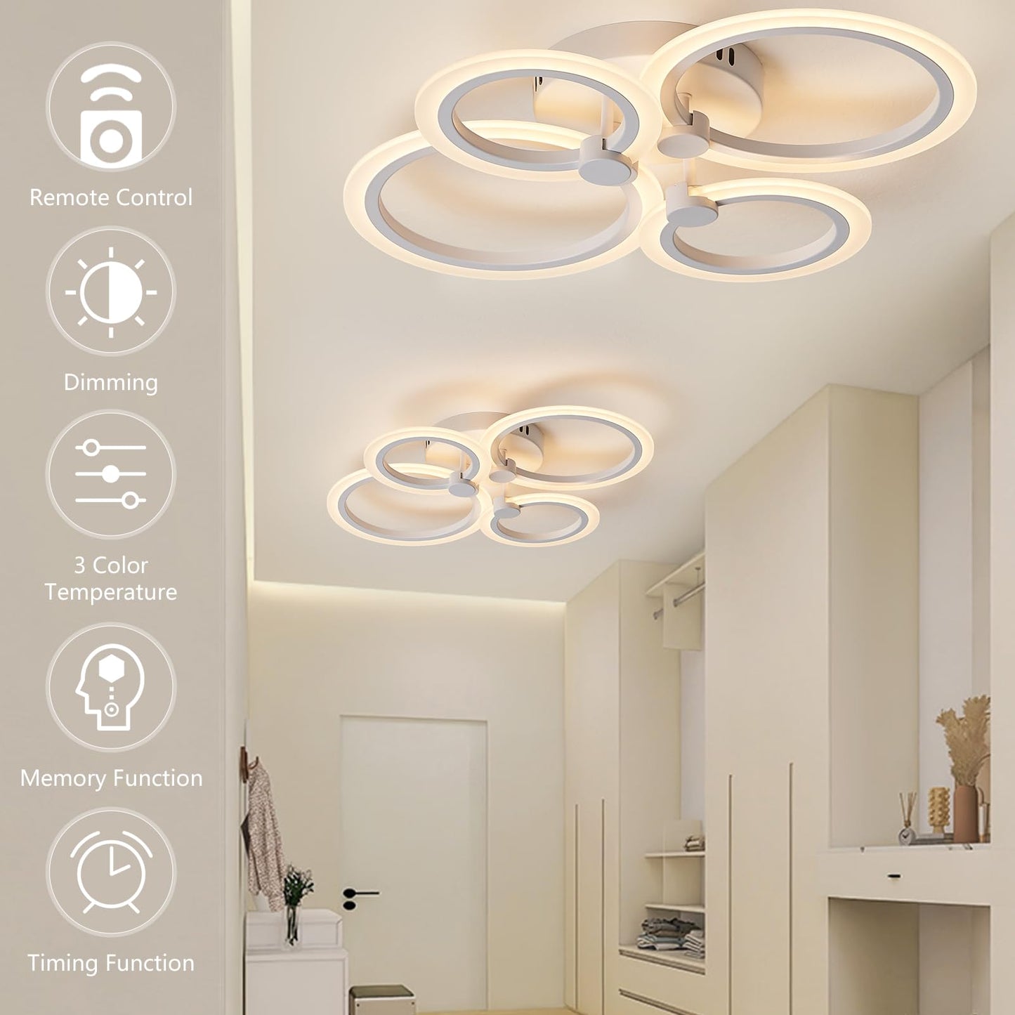 SUCIKORIO LED Deckenleuchte Dimmbar mit Fernbedienung, Modern LED Deckenlampe Rund Wohnzimmer 54W Wohnzimmerlampe 2700K-6500K Schlafzimmerlampe Decke mit APP für Schlafzimmer, Küche, Badezimmer, Flur