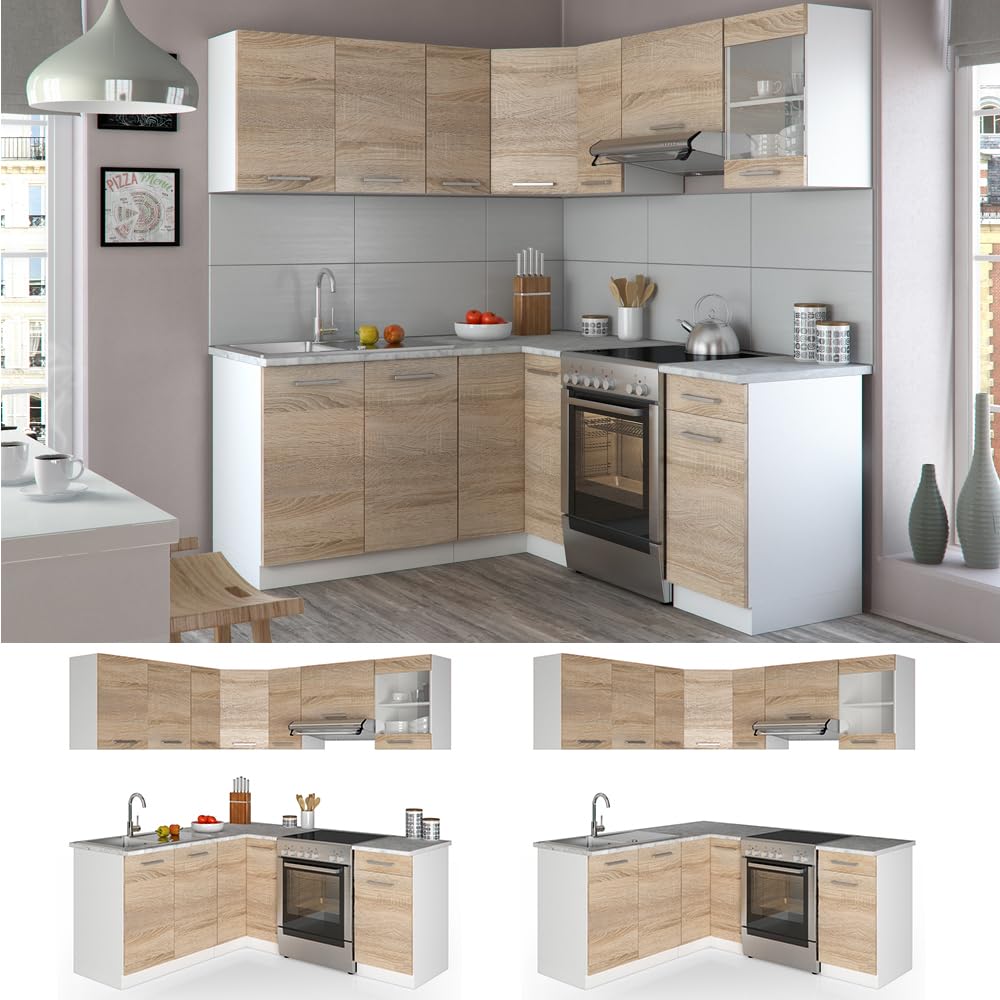 Vicco Rick Corner Kitchen, Anthracite High Gloss/White, 190 x 60 cm, AP Marble