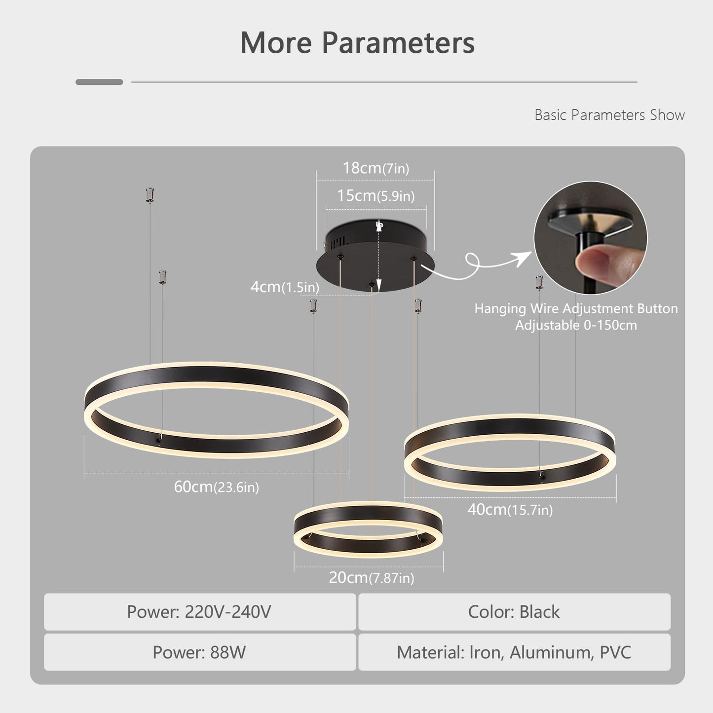SUCIKORIO LED Pendelleuchte Esstisch, Modern LED Rund Hängelampe Esstisch Dimmbar Hoehenverstellbar 88W Aluminium Esstischlampe Hängend Mit Fernbedienung 2700K-6500K 5%-100% Helligkeit 30+40+50cm
