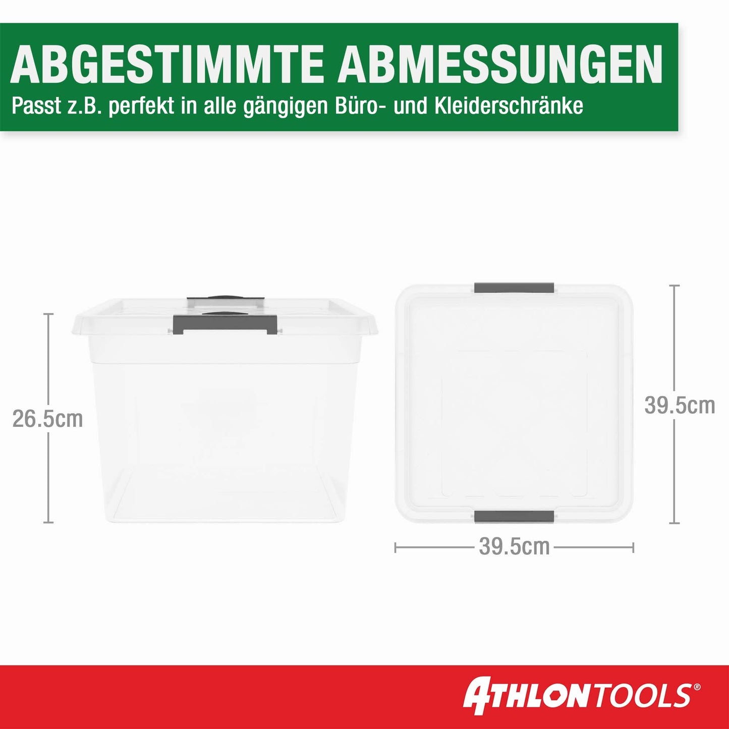 ATHLON TOOLS 4 x 60 L Storage Boxes with Lid, Food-Safe, Locking Clips, 100% New Material Plastic Box, Transparent, Clothes Boxes, Stackable
