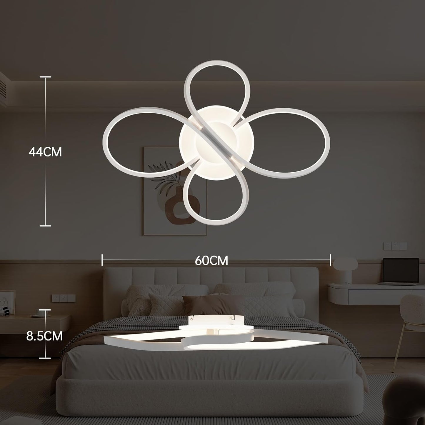 LED Ceiling Light Flower Design Modern, 42 W, 5300 lm, Continuously Dimmable with Remote Control, Flicker-Free, Memory Function, Ceiling Light for Living Room, Bedroom, Kitchen, Hallway - 60 x
