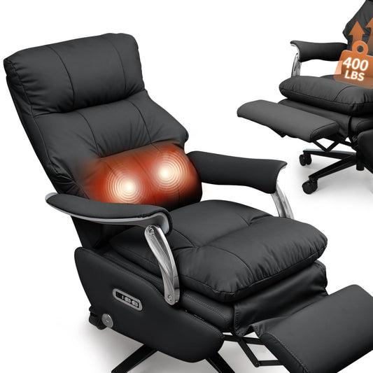 EMIAH Chefsessel mit Massage Bürostuhl mit Fußstütze Ergonomischer Elektrischer Breiter Computerstuhl Groß und hoch Schreibtischstuhl Zero Gravity Swivel Recliner Chair für Zuhause (Khaki)