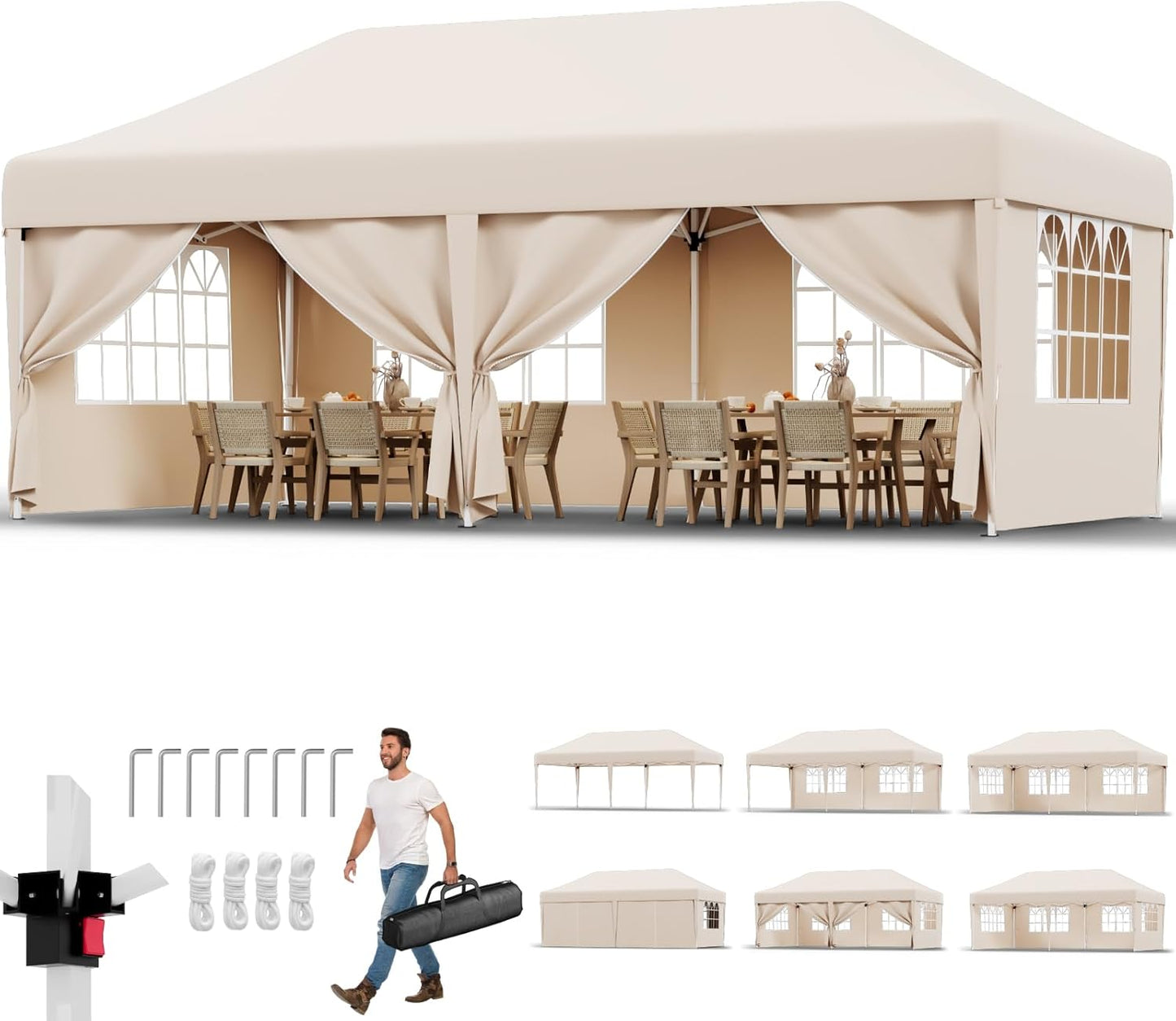 JUMMICO Gazebo 3 x 3 Waterproof Stable Winterproof with 4 Side Walls, Folding Gazebo Height Adjustable, Gazebo UV Protection 50+, Garden Gazebo Folding Tent for Garden, Courtyard, Camping, Gazebo Grey