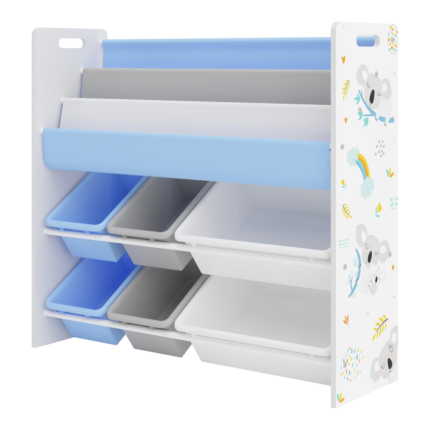 [en.casa] Kinderregal Rødøy Bücherregal für Kinder mit 6 Kisten Spielzeugregal 78 x 86 x 27 cm Spielzeug Aufbewahrung Koala Motiv