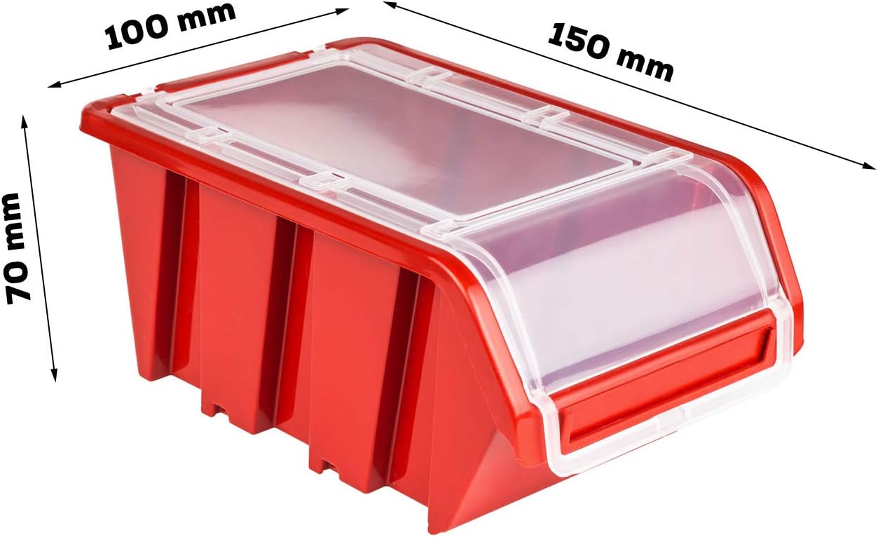 60 Stacking Boxes, Wall Shelf, 120 x 80 cm, Transparent Lid, Plastic Storage System, Stacking Boxes, Storage Boxes, Storage Boxes
