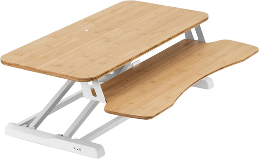 VIVO 32” Stehpult-Konverter mit höhenverstellbarem Aufsatz, Steh-Sitz-Arbeitsplatz für zwei Monitore und Laptop, mit breiter Tastaturablage, Schwarz, DESK-V000K