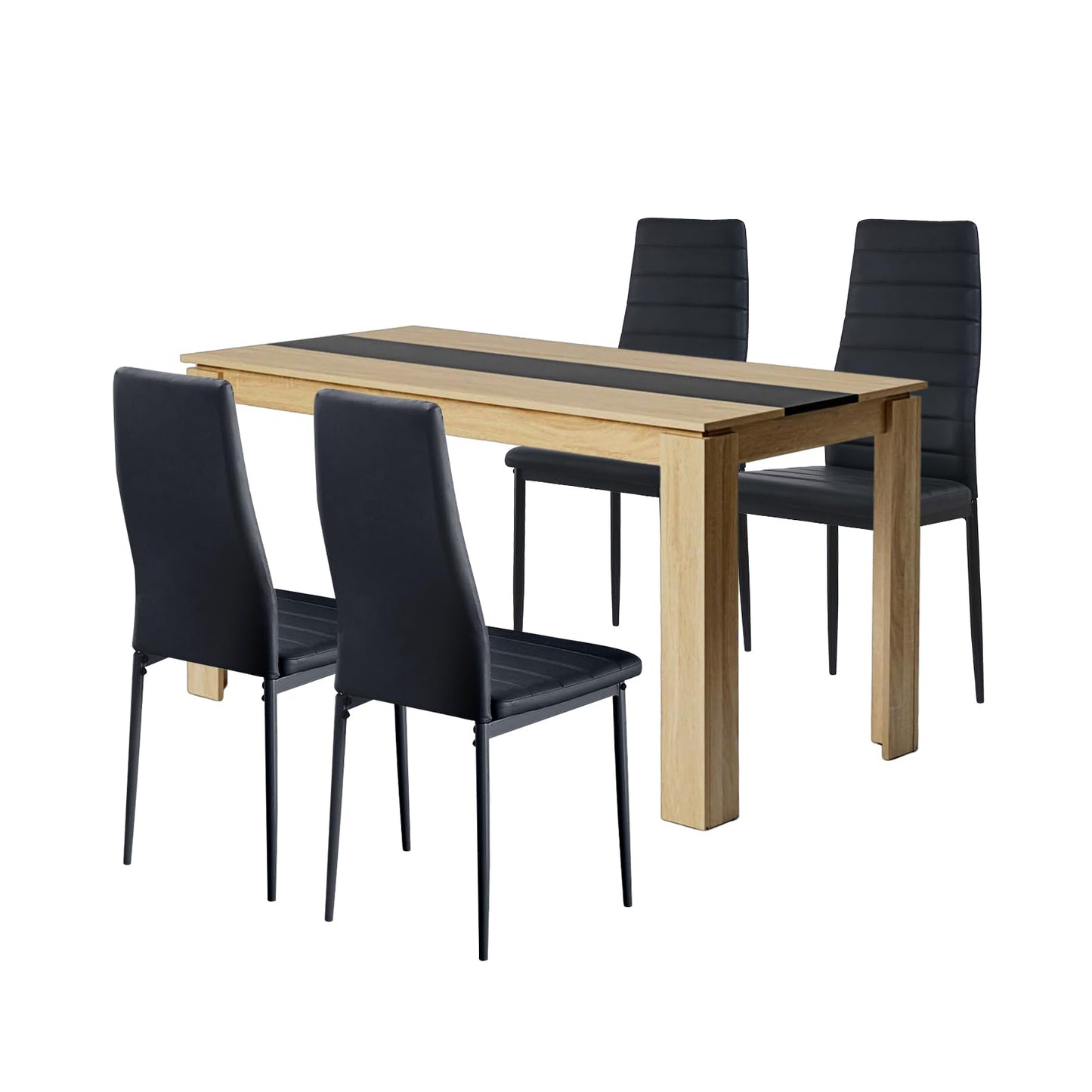 FURNITABLE Esstisch mit 4 Stühlen Esszimmergruppe, 4er Set Esszimmerstühle und Rechteckig Holztisch Essgruppe für Wohnzimmer Küche Büro (110 * 70cm Tisch+4 Schwarz Stühle)
