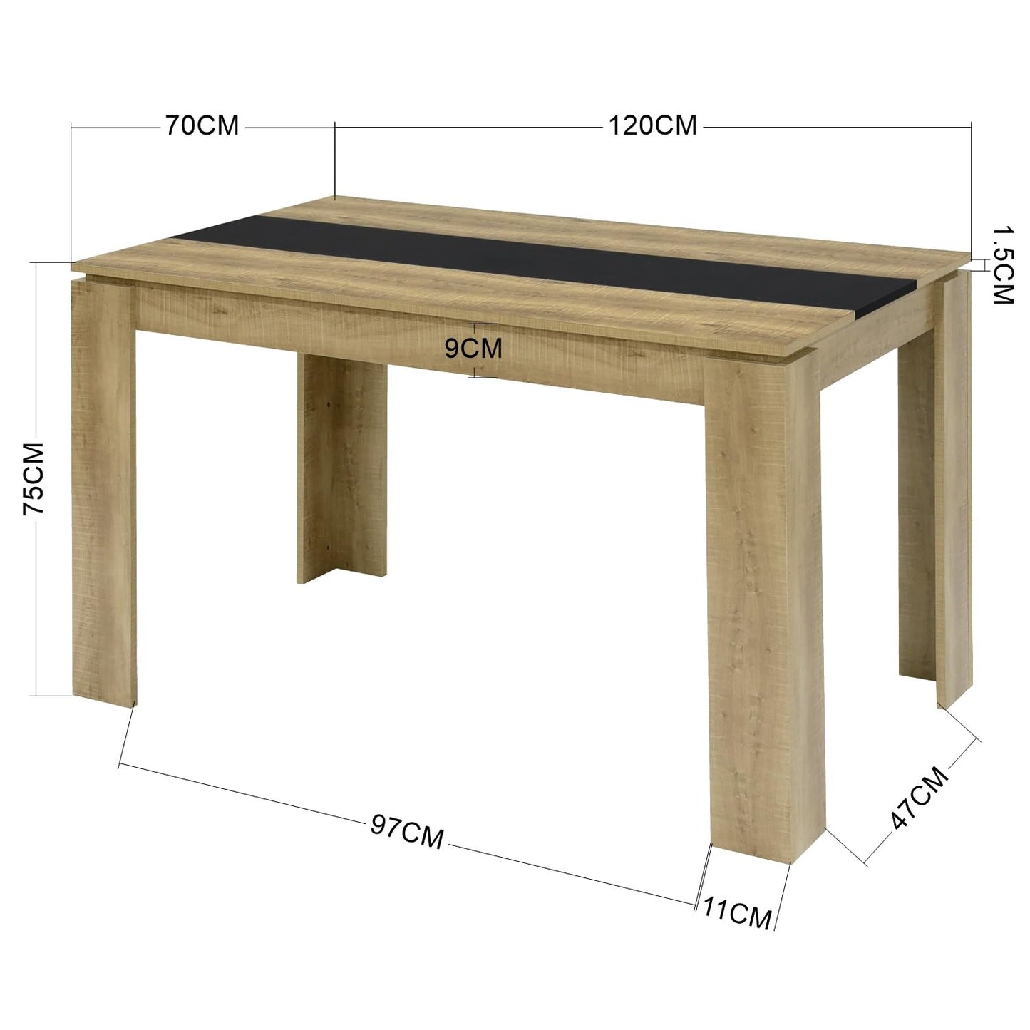 FURNITABLE Esstisch mit 4 Stühlen Esszimmergruppe, 4er Set Esszimmerstühle und Rechteckig Holztisch Essgruppe für Wohnzimmer Küche Büro (110 * 70cm Tisch+4 Schwarz Stühle)