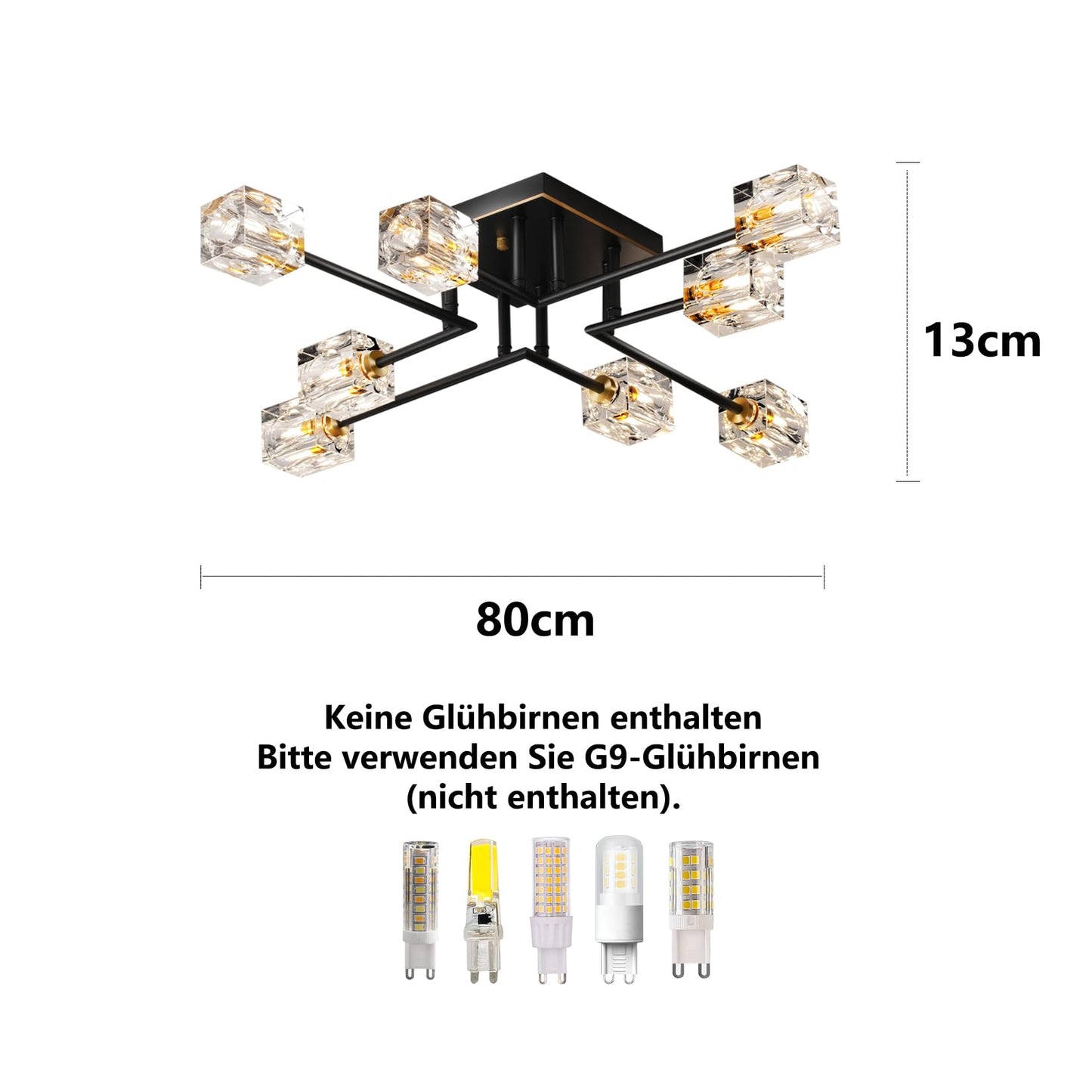 JUJUQI Moderne Kristall-Kronleuchter,Gold Hängeleuchte, K9 quadratischer Kristall Häengelampe mit 8 Lichtern,Würfel-Schirm, hängende Deckenleuchte für Esszimmer, Schlafzimmer, Wohnzimmer