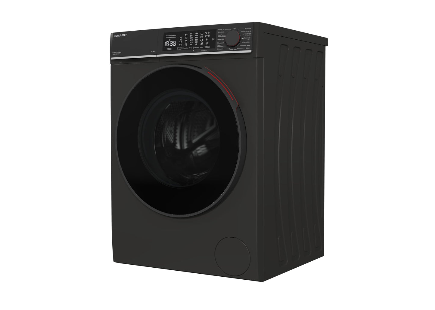 Sharp ES-WNFL914CMDA-DE Washing Machine, 9 kg, 1400 rpm, Energy Efficiency Class A (-20%), Inverter Motor, AquaStop, AquaGuard, WiFi, LED Touch, Steam Function, Black
