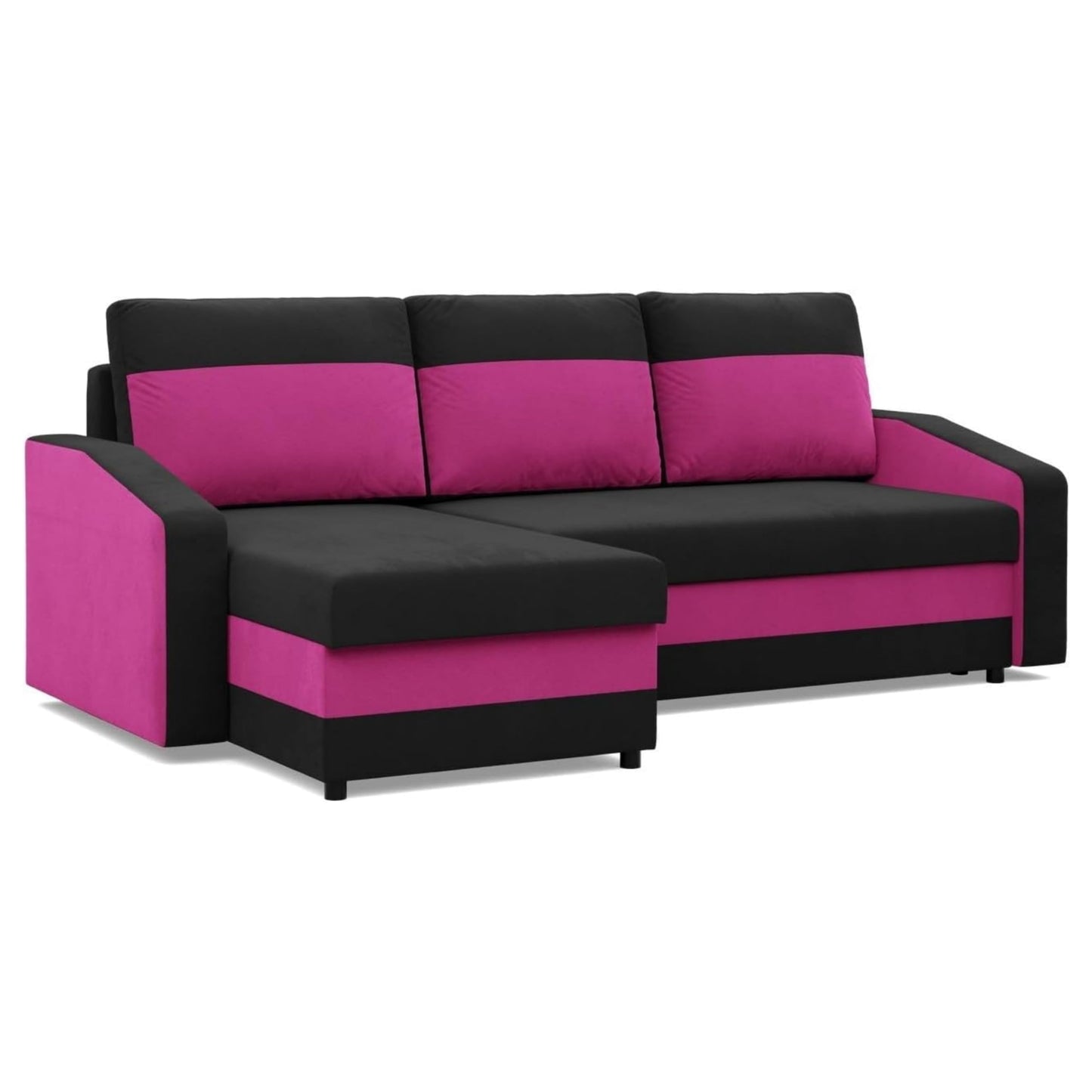 Mebligo Orion Corner Sofa with Sleep Function and Bed Box Black + Pink