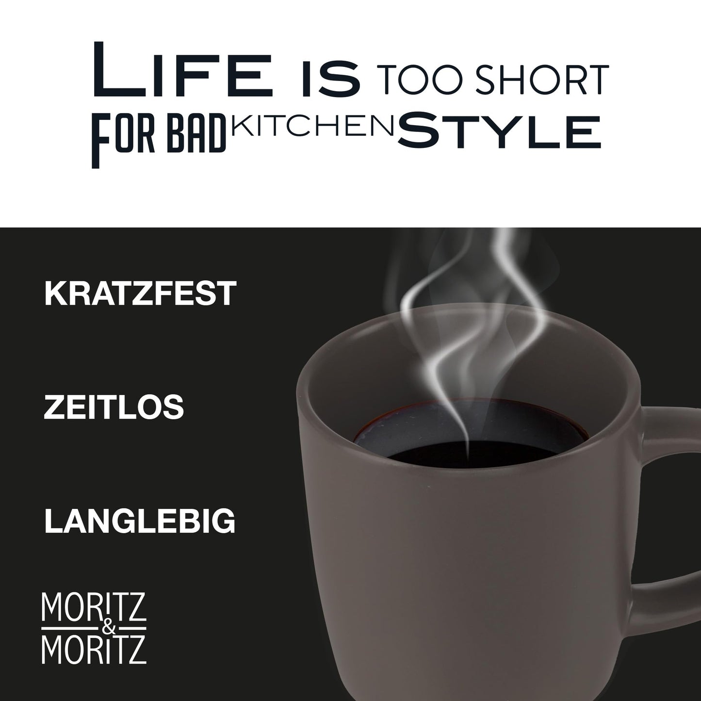 Moritz & Moritz Nordic Crockery Set for 6 People, 18-Piece Stoneware Crockery Set in Black, Scandinavian Design, Robust Plate Set for 6 People for Everyday Use and Guests, Crockery Sets