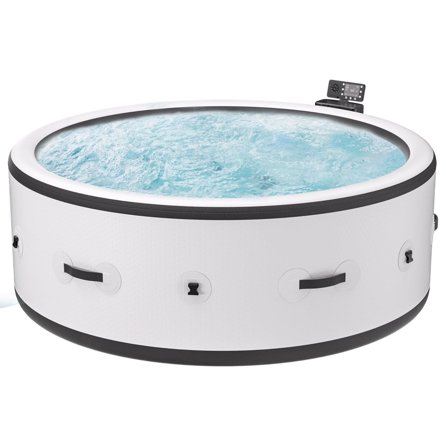PureSpa Inflatable Bathtub with Bubble Function, Pool Massage Hot Tub, 150 Soothing Air Nozzles, Integrated Quick Filling System, LED Lights, Insulated Cover and Floor Mat, 206 x 71 cm