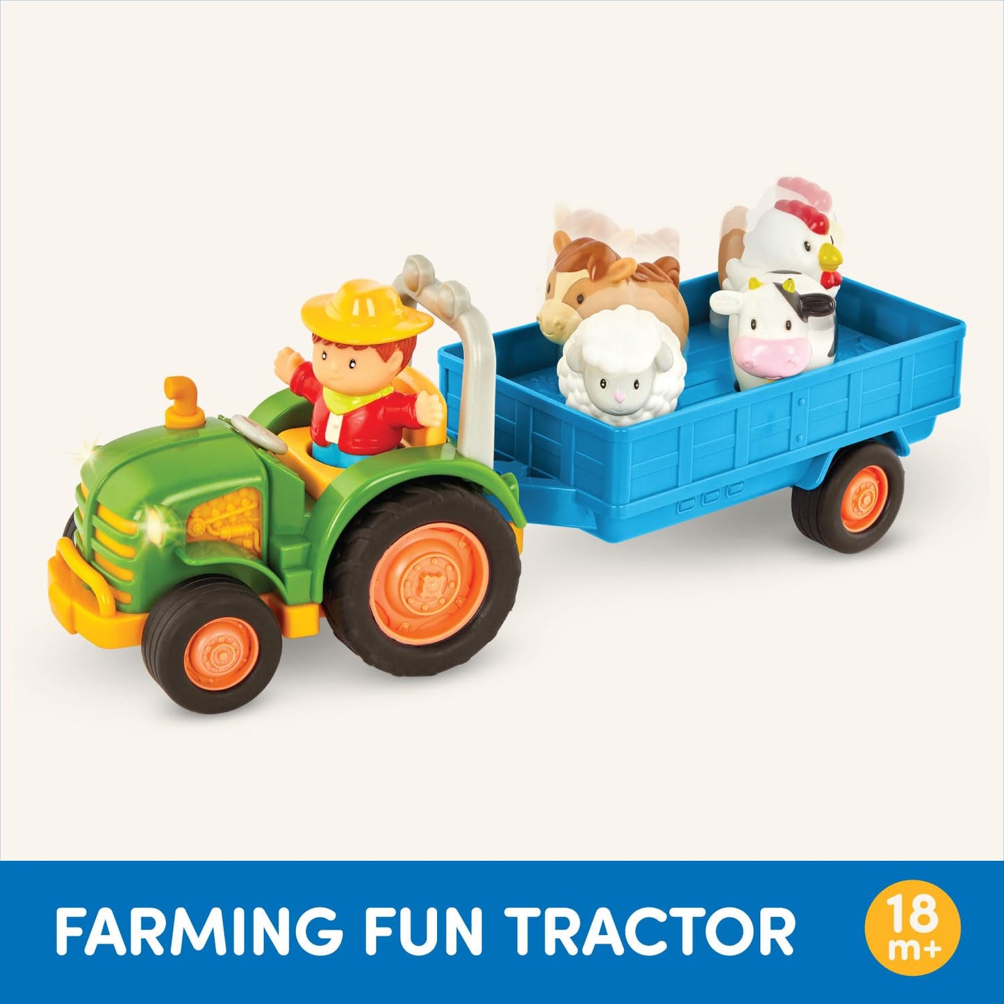 Battat Tractor Toy with Trailer, Farm Animals, Farmer, Light, Music, Tractor and Animal Sounds - Farm Toy, Educational Toy for Children from 18 Months