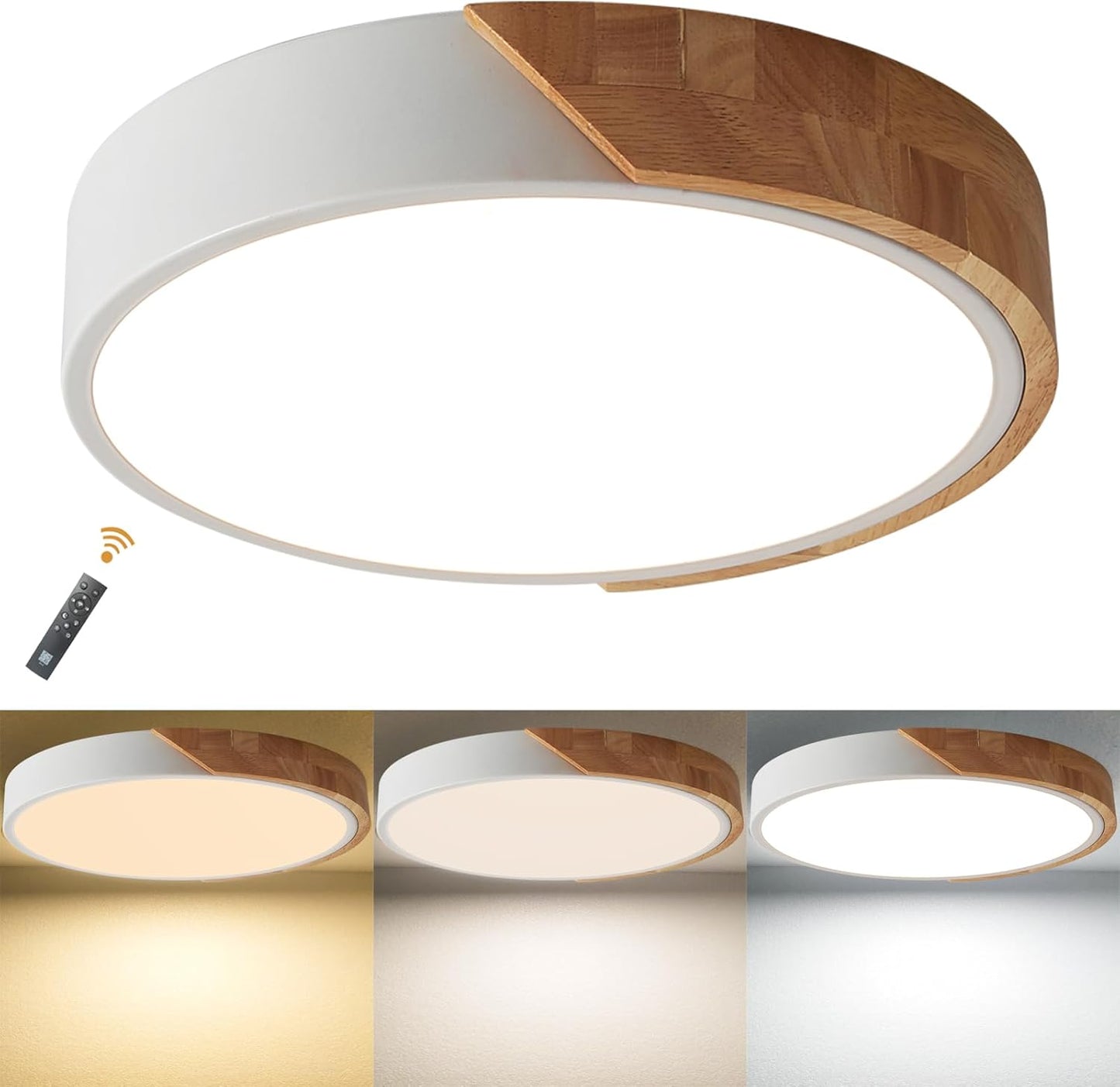 LED Wooden Ceiling Lights, Thin Flat Modern Flush-Mounted Light, Ceiling Lighting Lamps for Dining Room, Hallway, Living Room, Kitchen, Bedroom, 30 cm x 30 cm, 24 W, Warm White, 3000 K