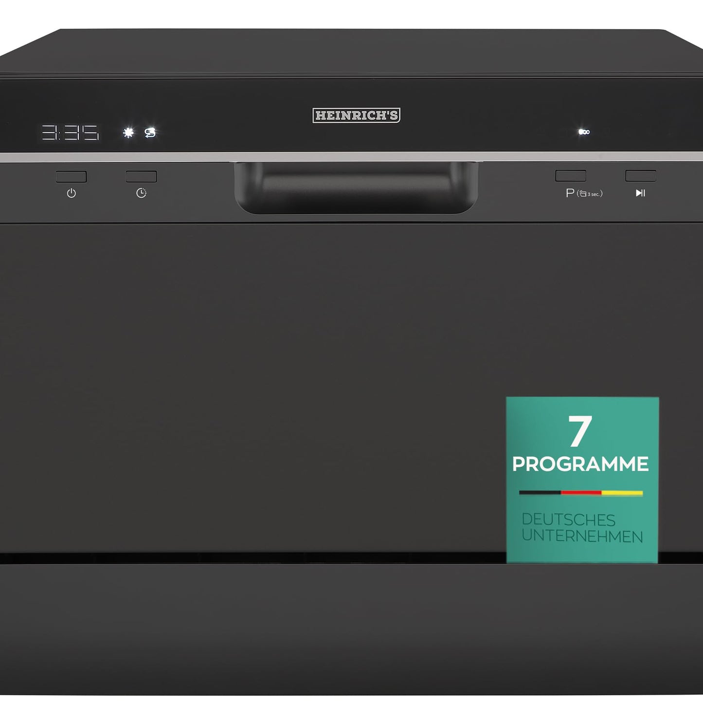 Heinrich´s Portable Mini Dishwasher, Dishwasher, Table Dishwasher with 6.5 L Consumption, Only with Water Connection, Small + Freestanding for Office, Camping/Motorhome, 7 Programmes, 1380 W