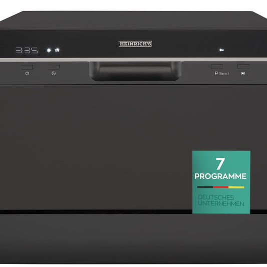 Heinrich´s Portable Mini Dishwasher, Dishwasher, Table Dishwasher with 6.5 L Consumption, Only with Water Connection, Small + Freestanding for Office, Camping/Motorhome, 7 Programmes, 1380 W