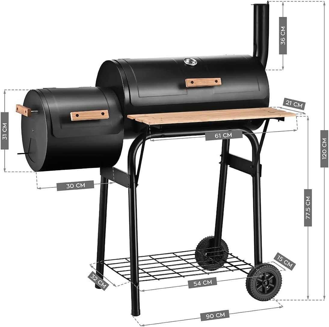 MARK ADLER Roast 7.0 | BBQ Barbecue Grill Smoker Grill Trolley Charcoal Grill Smoker Oven Garden Grill Fireplace Multifunction Large Grate Transport Wheels Temperature Display Sheet Steel | Black
