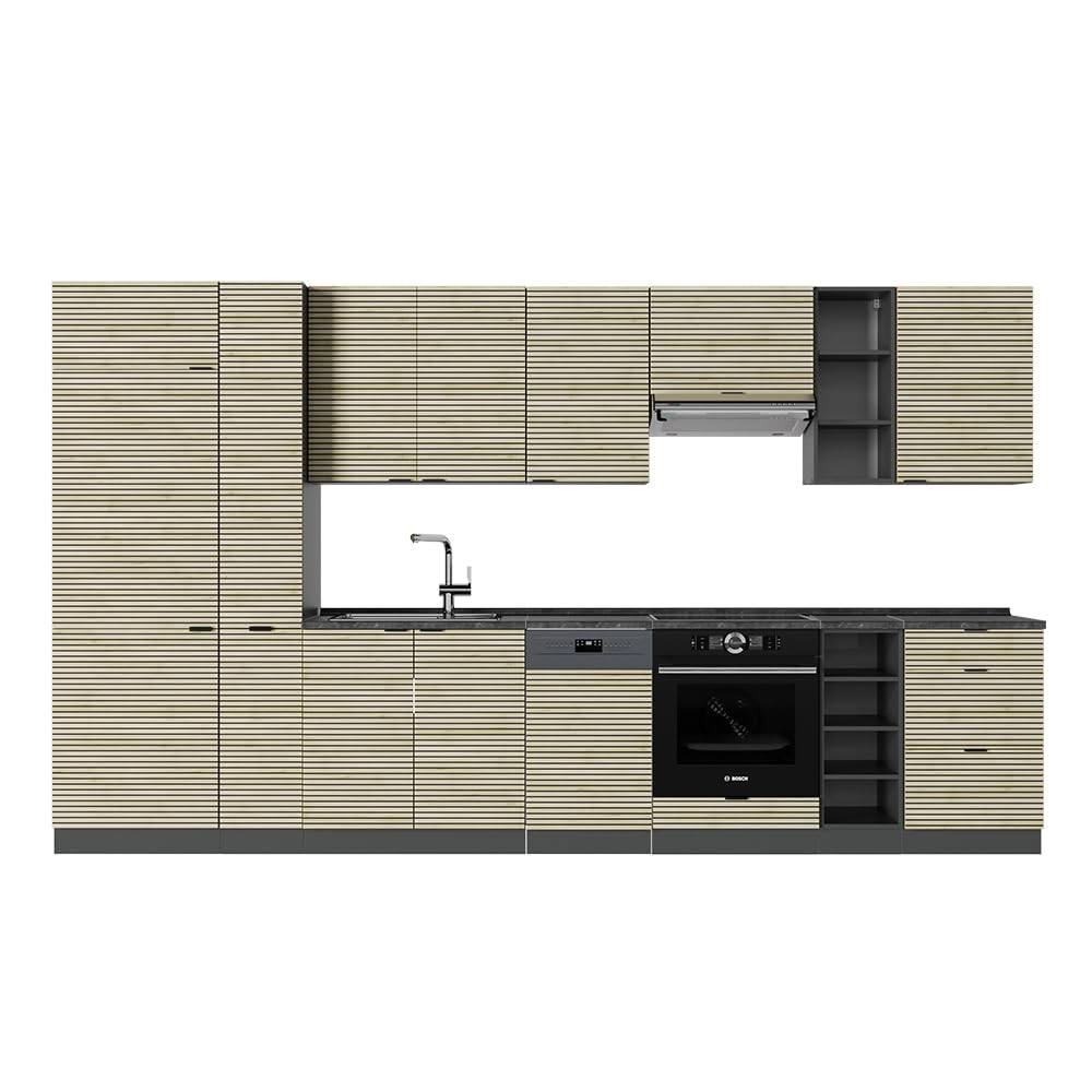 Vicco Kitchen Unit Fame-Line Goldkraft Oak / Anthracite 355 cm without Worktop