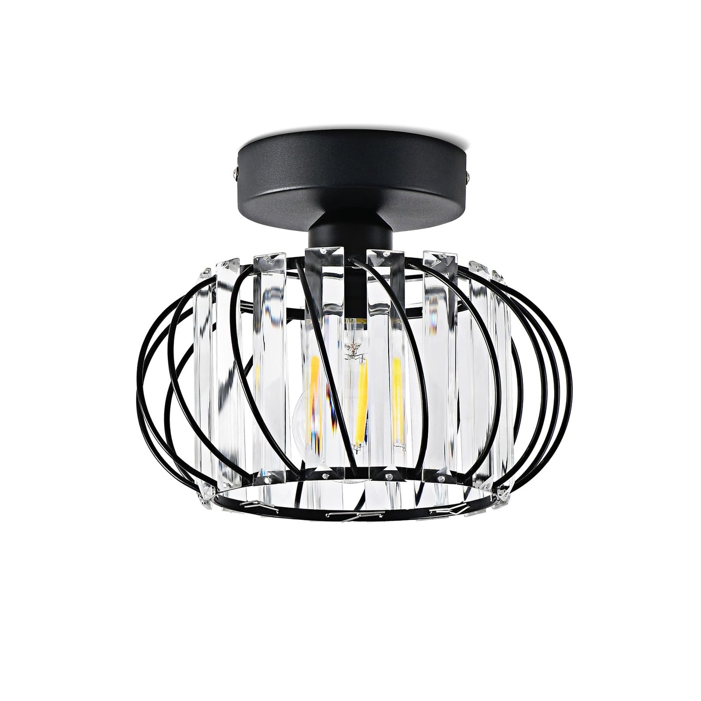 ANWIO Kristall Deckenleuchhte Kronleuchter, Wohnzimmer Lampe, Deckenleuchte E27 für Flur Balkon Küche Schlafzimmer Dekorative, Schwarz, Φ28CM