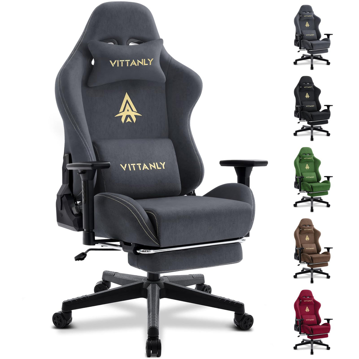 Vittanly Gaming Stuhl, Luxuriöser Wildlederimitat Gaming Chair Bürostuhl, Ergonomischer Schreibtischstuhl mit Fußstütze Kopfstütze und Lendenkissen, 3D Armlehnen, 90-155° Rückenlehne, Weinrot