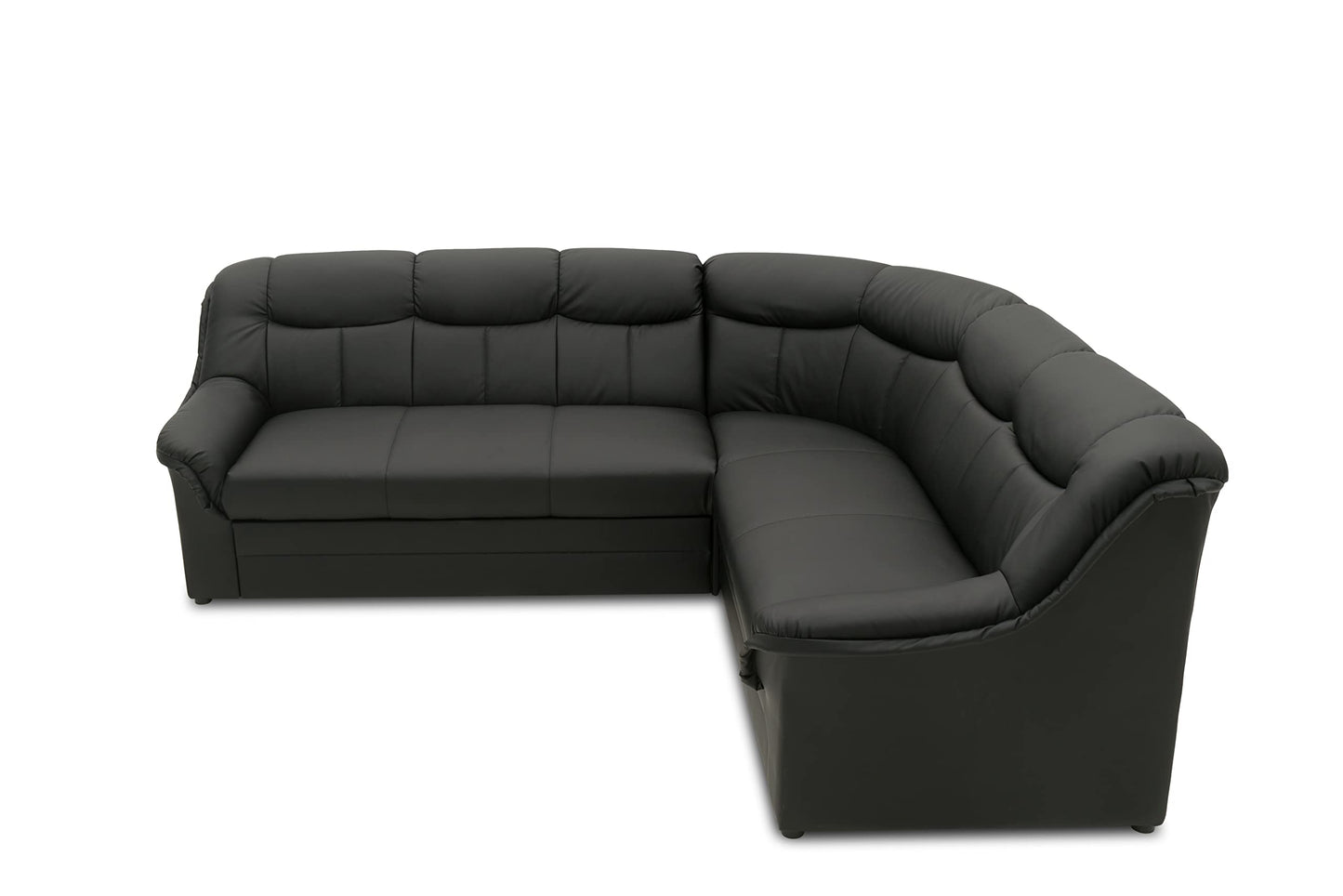 DOMO. collection Berlin Corner Sofa, Timeless Leather Corner Sofa with High-Quality Spring Core Padding, L-shaped Faux Leather, Couch 205 x 250 x 89 cm, Black