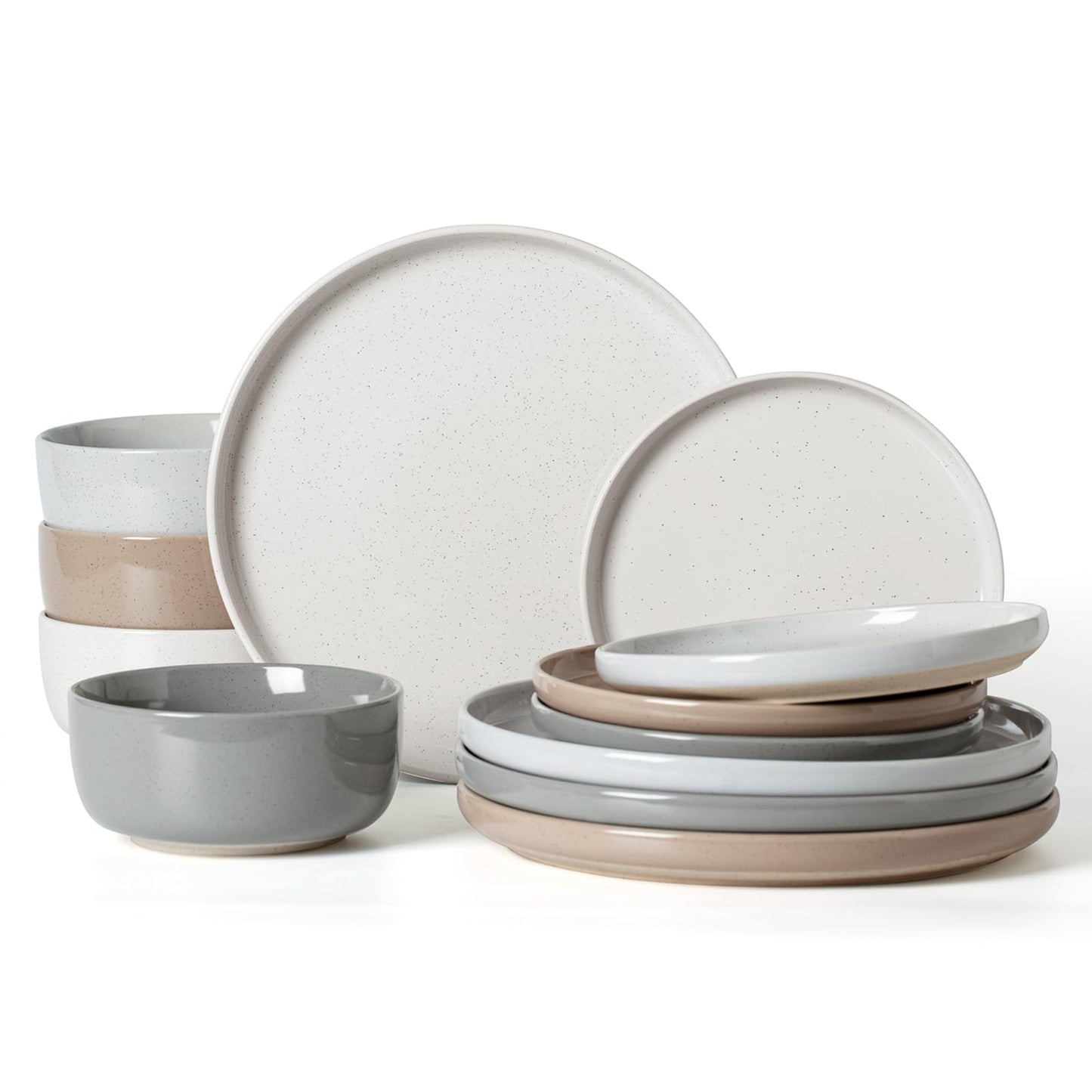 Starlight Crockery Set, 18-Piece Plate Set, Crockery Set for 6 People, Ribbed Textured Tableware, Microwave & Dishwasher Safe, Anti-Scratch, Reactive Glaze, Matt Black Grey