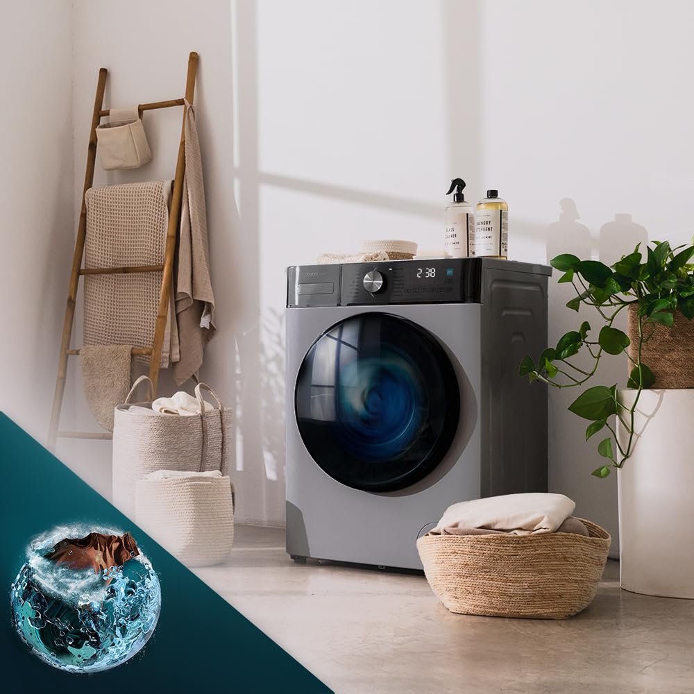 Cecotec Frontlader-Waschmaschine 10 kg Bolero DressCode 10800 Inverter Steel A, 1400 U/min, 16 Prog, Energieeffizienzklasse A, Inverter Plus Motor, SteamMax, Intelligentes Waschen und Ladungsdetektor