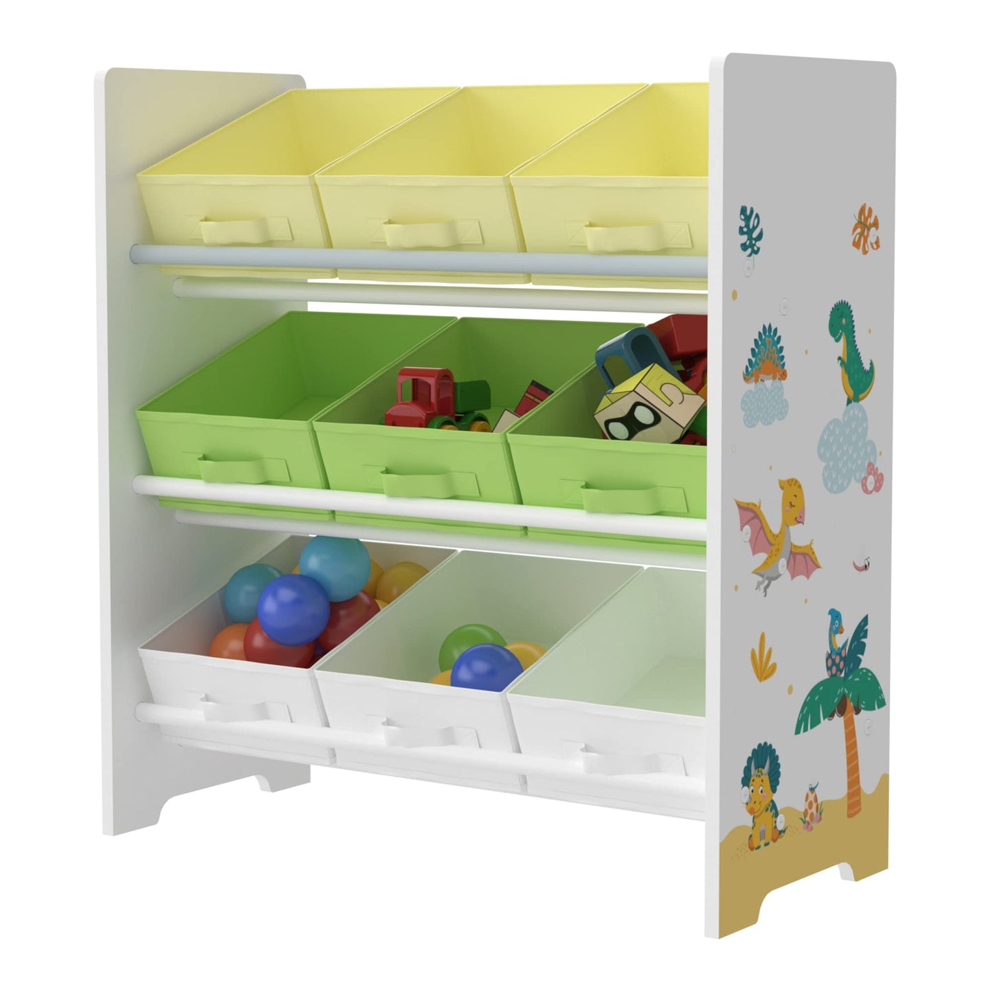 [en.casa] Boiro Children's Shelf, 60 x 62 x 30 cm, Standing with 9 Folding Boxes, Toy Storage Shelf, Ocean Motif