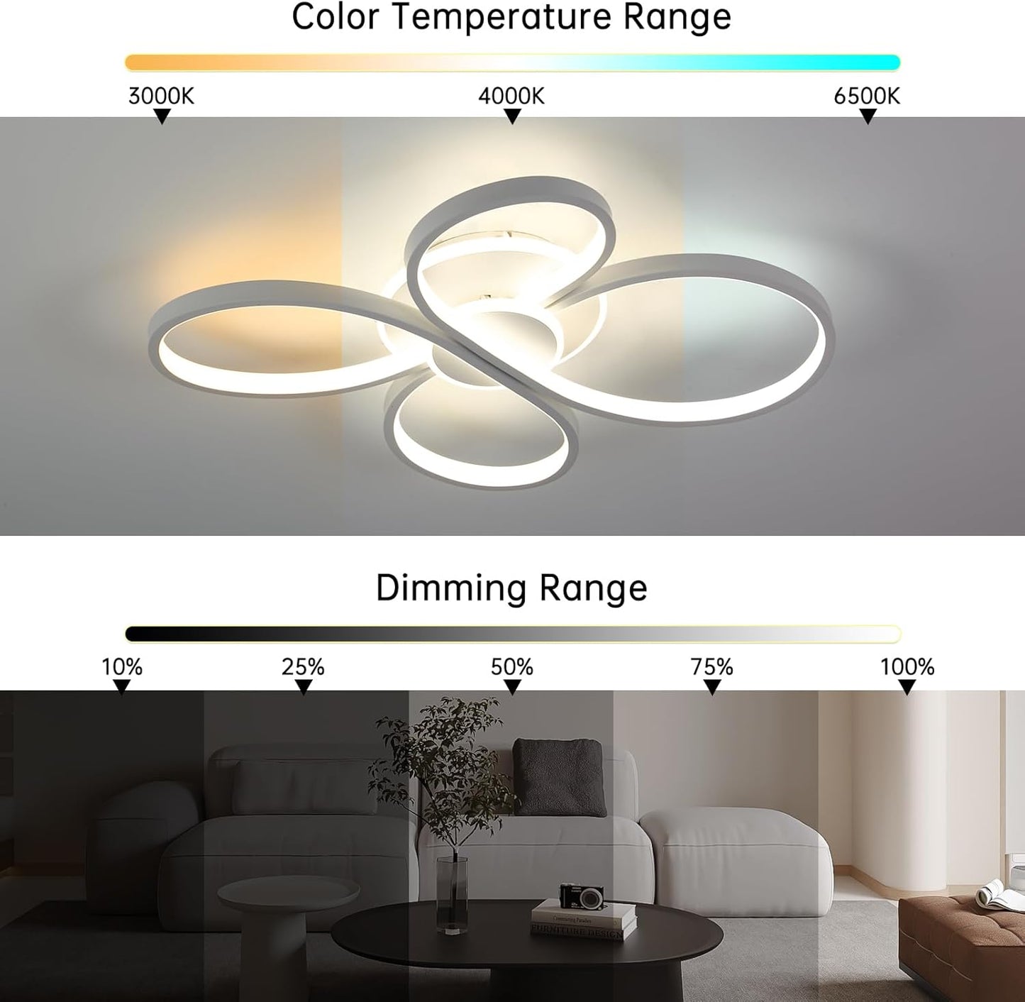 LED Ceiling Light Flower Design Modern, 42 W, 5300 lm, Continuously Dimmable with Remote Control, Flicker-Free, Memory Function, Ceiling Light for Living Room, Bedroom, Kitchen, Hallway - 60 x
