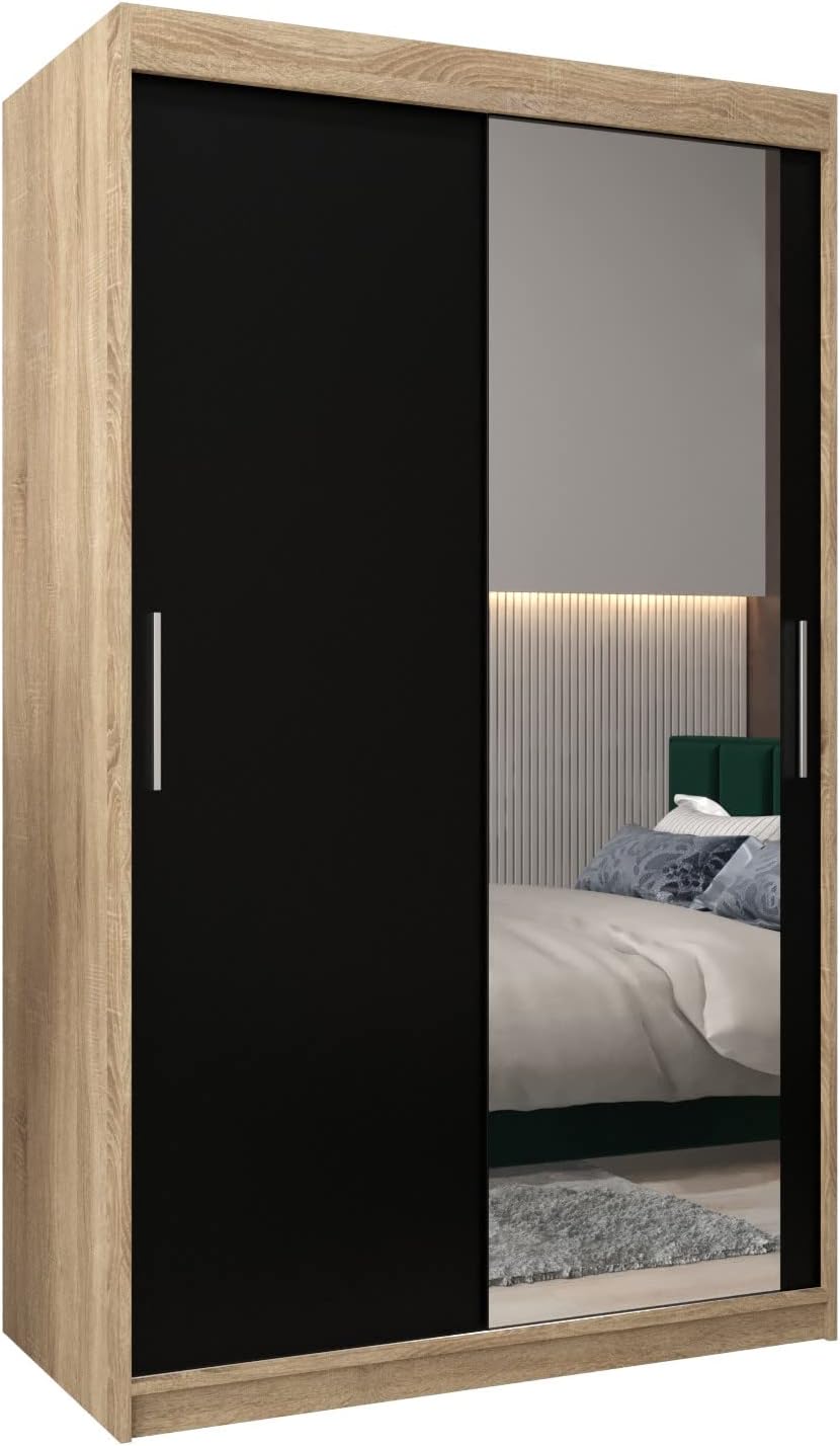 MEBLE KRYSPOL Kleiderschrank mit Spiegel Tokyo 2 - Garderobenschrank - Schrank Schlafzimmer - Mehrzweckschrank DREI Schiebetüren - Regalen - Flur Möbel - Kleiderstange Schrank - Allzweckschrank